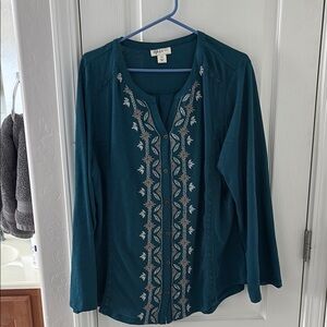 Style & Co. Teal Embroidered Tunic